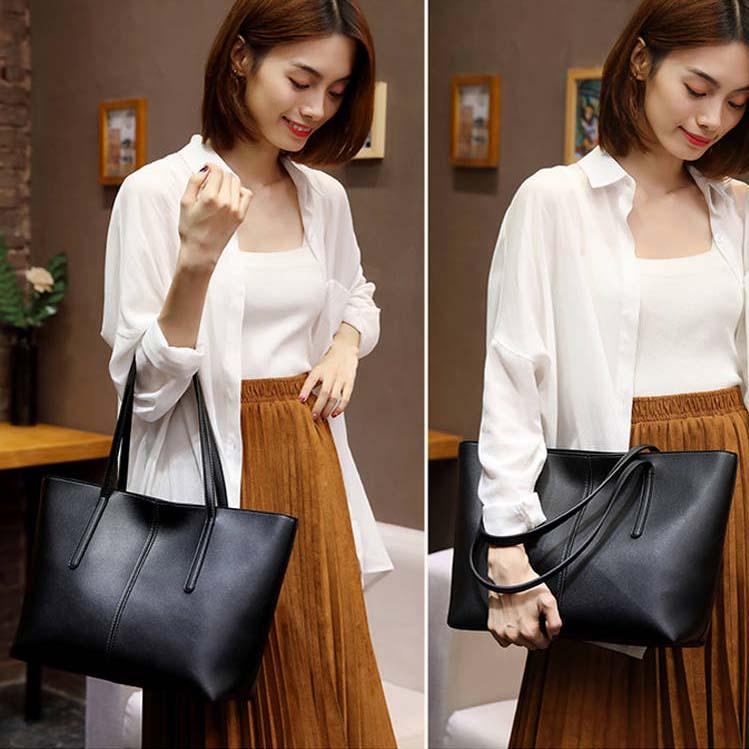 All-match Four Seasons Large-capacity Tote Bag Soft Leather Fashionable Mother Bag Korean Style Single Shoulder Bag