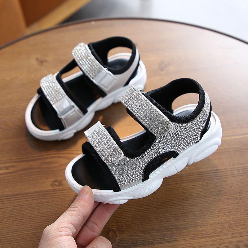 Girls Summer Bright Diamond Sandals Little Girls Children Students Flat Princess Shoes Soft Bottom Baby Beach Breathable Lightweight Shoes