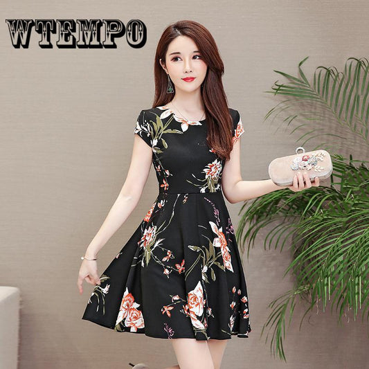 Summer Korean Chiffon Women Dress Elegant Ladies Vintage Short  Dress Boho Floral