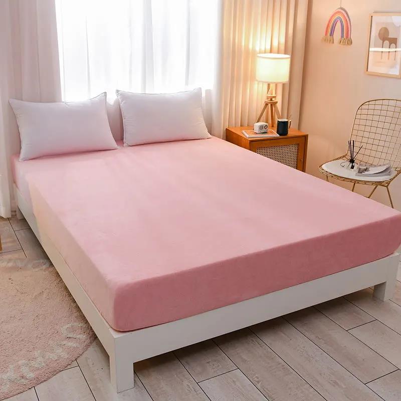 One Piece Plush Bed Sheet Thick Warm Mattress Cover Quilted Non-slip Protective Cover Fully Enclosed Detachable Mattress Cover