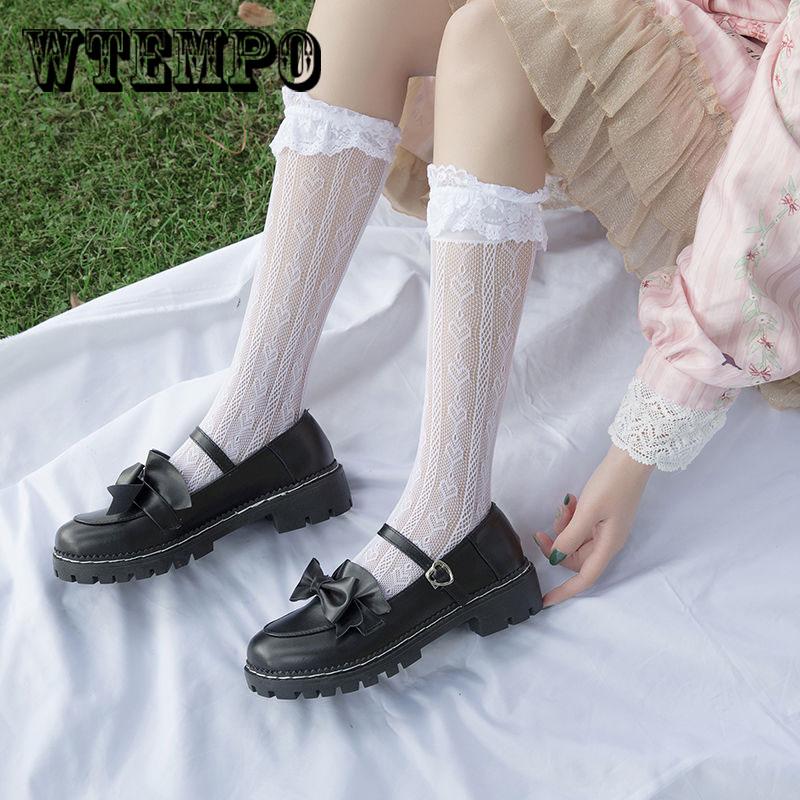 Sweet Lolita Princess Shoes Cute Bow Round Head Black Waterproof Platform College Women Shoes