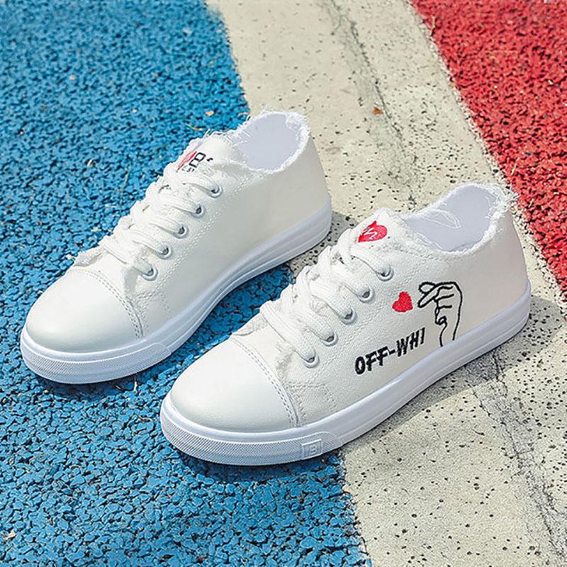 Korean Canvas Shoes Female Students Flat Casual Sports Shoes Summer Thin Breathable White Shoes Single Shoes Sneakers