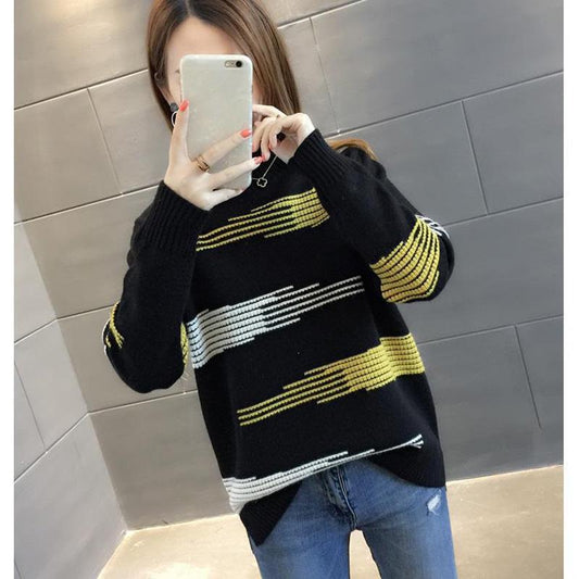 Autumn and Winter Thickened Long-sleeved Women's Loose Wild Knit Bottoming Shirt Round Neck College Style