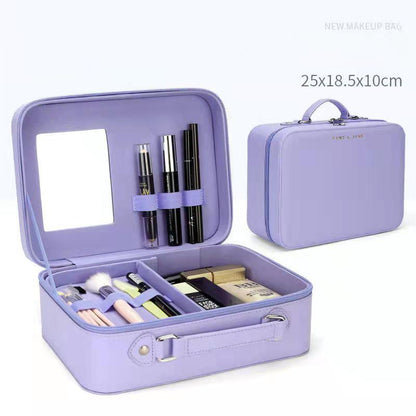 Large Capacity with Mirror Cosmetic Case Portable Makeup Case Travel Portable Cosmetic Storage Case Makeup Bag Organizer Pink Toiletry Bag