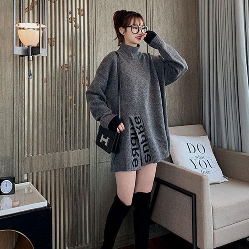 Autumn and Winter Half High Neck Mid-length Sweater Loose Casual Pullover Top Fashion Knitted Women Sweater