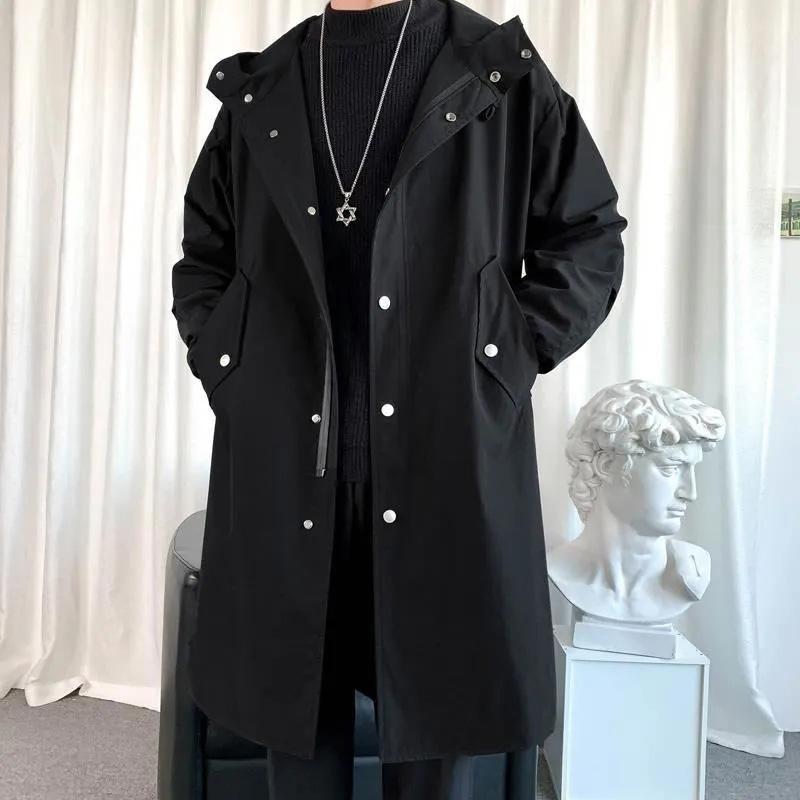 Spring and Autumn New Windbreaker Men's Mid-length Korean Version Trend Loose Casual Coat Tide Brand Handsome Hooded Jacket