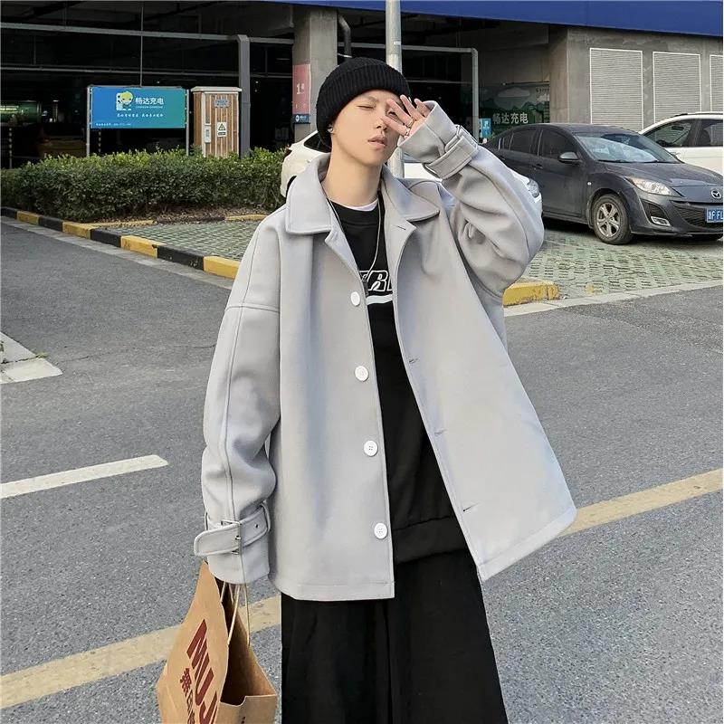 Thick Windbreaker Men's Winter Loose and Handsome Woolen Coat Men's Winter Short Woolen Coat Boys Long-sleeved Warm Coat