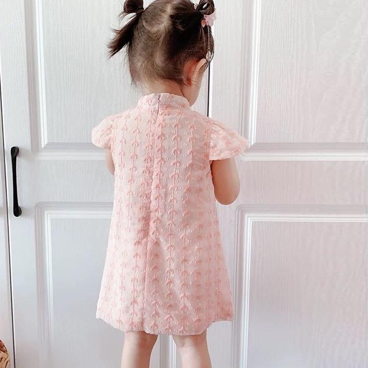 Children Dress Girls Summer Thin Dress Embroidered Buttons Chinese Style Sleeveless Cheongsam Princess Dress