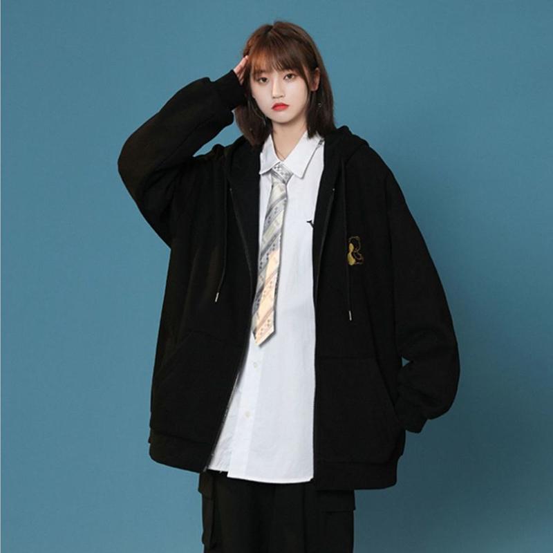 Loose Hooded Jacket Women's Salt Style All-match Lazy Wind Sweater Cardigan Spring and Autumn Loose Baseball Uniform Warm Jacket