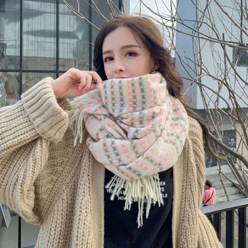 Winter Imitation Cashmere Scarf Women's Korean Plaid Scarf Thick and Versatile Long Bib Shawl