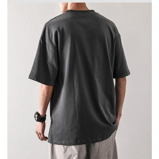 Summer Men's T-shirt Short-sleeved Pure Cotton Loose Solid Color Half-sleeved Round Neck Boys Five-point Sleeve T-shirt Men