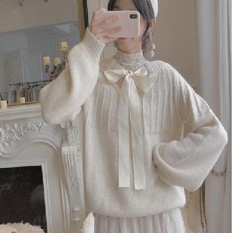 Autumn Winter  Women Fashion Sweater Casual Knitting Sweater Solid Color Mid-length Pullovers Loose Long Sleeve Sweater