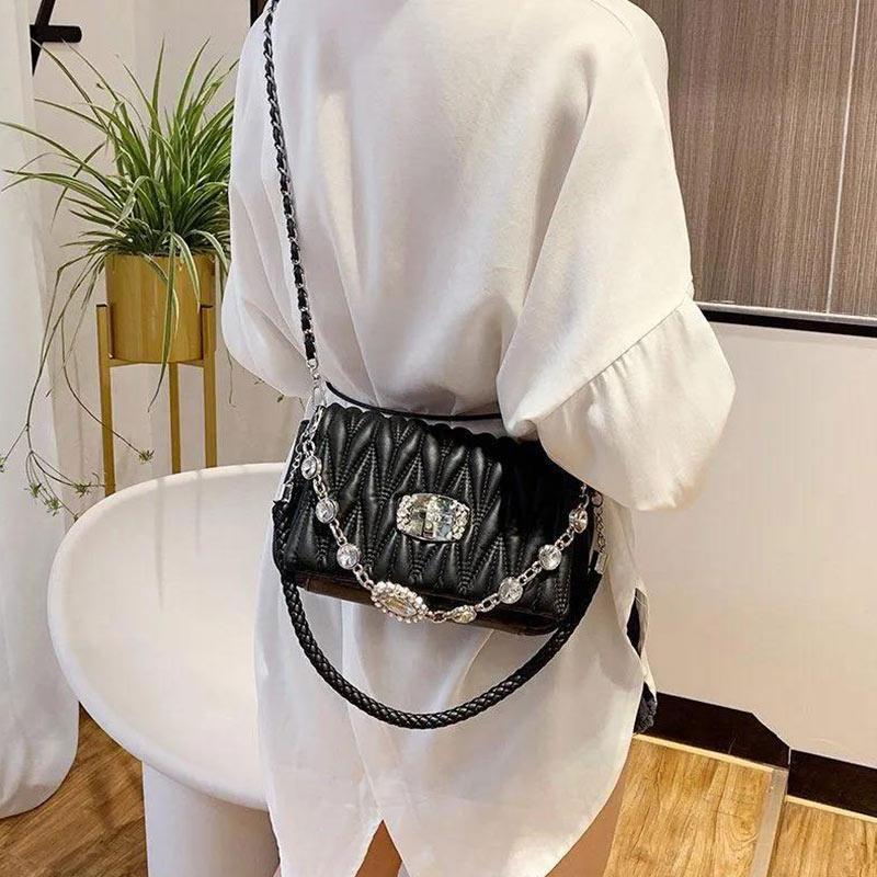 Fashion All-match Women's Bag Lingge Embroidery Rhinestone One-shoulder Diagonal Bag Color PU Handbag