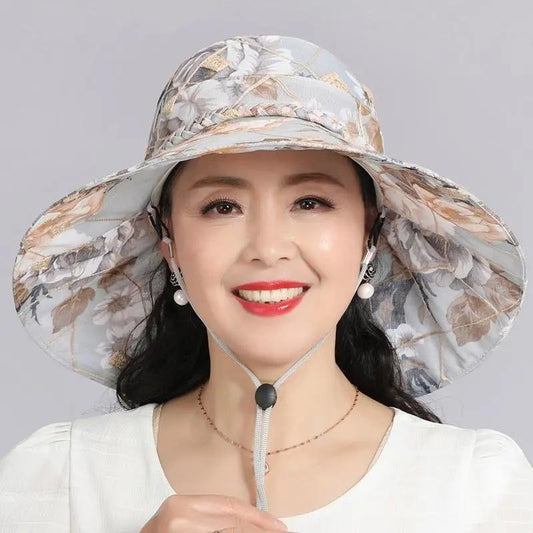 Big Brim Beach Cotton Linen Sun Hat Bow Flower for Women Summer Sunscreen Sun Hat Middle-aged Elderly Mother Cool Hat Outdoor Foldable Fisherman Hat