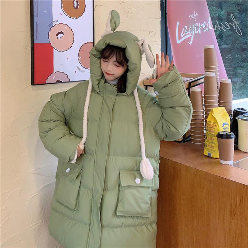 Women's Mid-length Down Jacket Winter Korean Loose Cotton Clothes Casual Hooded Padded Jacket Quilted Jacket