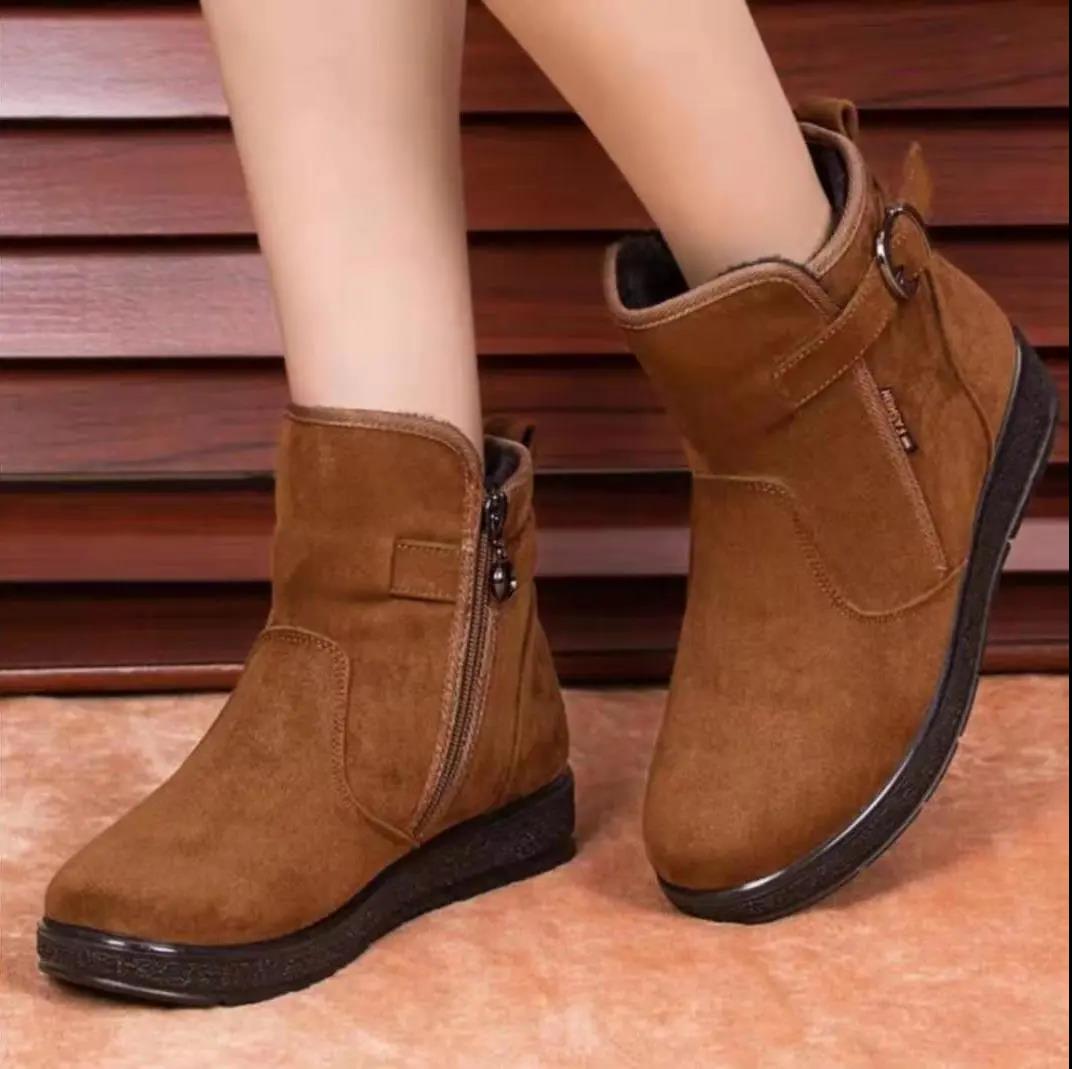 Autumn and Winter Snow Boots Women's Flat Short Boots Non-slip Plus Velvet Warm Thick Cotton Boots