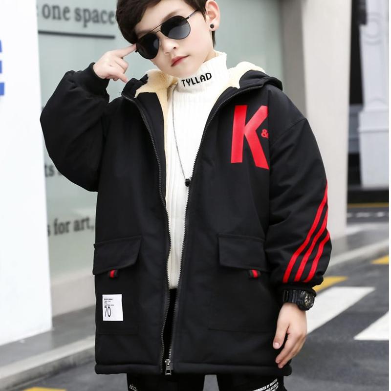 Winter Children's Coat Plus Velvet Thick Coat Hooded Boys Winter Fashion Mid-length Kids Winter Snowsuits