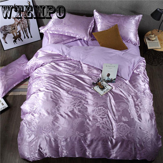 Satin Luxury Jacquard Bedding Set Yarn Dyed Duvet cover Bed Spread Pillowcase Queen King