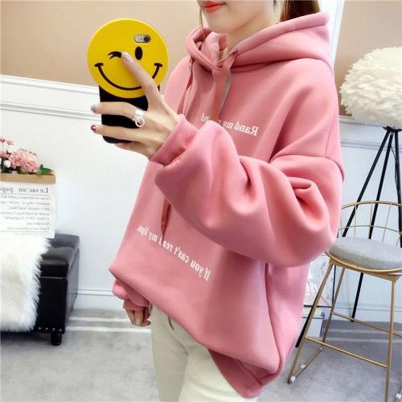 Cotton women's sweatshirt wild large size long sleeve warm hooded tops autumn and winter sweater