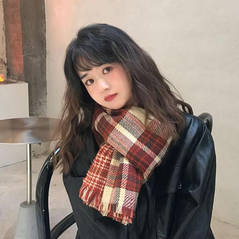 Winter Imitation Cashmere Scarf Korean Fashion Plaid Scarf Female Double-sided Lengthened Thick Shawl Scarf Christmas