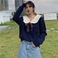 Autumn  Winter Fashion Plaid Bow-knot Long-sleeved Solid Color Pullover Blouse Loose Sweater Casual Women