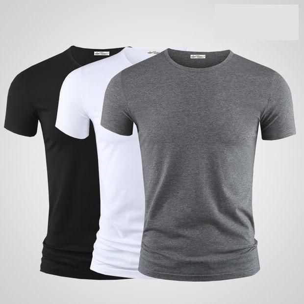 (3 Pieces) Men's Summer Short-sleeved T-shirts Slim Solid Color Round Neck Men's Bottoming Shirt All-match Top