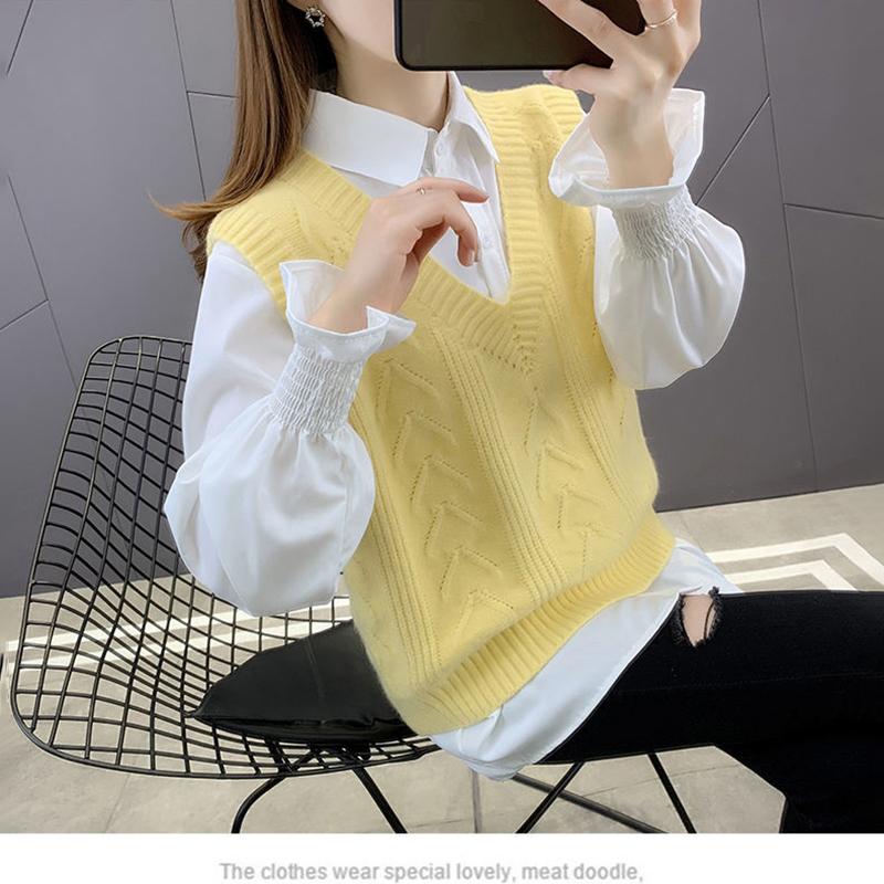 Sweater Women's Vest Vest V-neck Pullover Sweater Loose and Versatile Sleeveless Thin Solid Color Sweater Top Fabric Comfortable