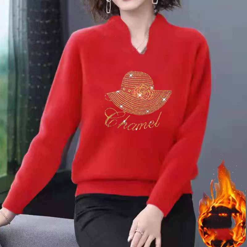 Long-sleeved T-shirt Women's Autumn and Winter Models Plus Velvet Bottoming Shirt Double-sided German Velvet Mother Wear All-match