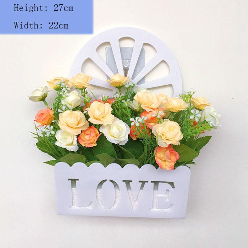 Simulation Rose Silk Flower Set Basket Plastic Fence Living Room Wall Hanging Artificial Flower Rack Home Wall Decoration Pendant