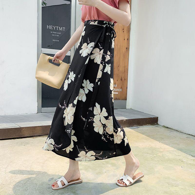 Chiffon Tie Skirt One-piece Skirt Female Half-length Skirt Mid-length Beach Vacation Beach Skirt A-line One-piece Wrap Skirt Adjustable Waist