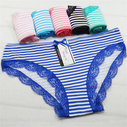 Cotton Women's Briefs Sexy Low-waist Panties Underwear Fashion Striped Printed 6 Pcs/lot