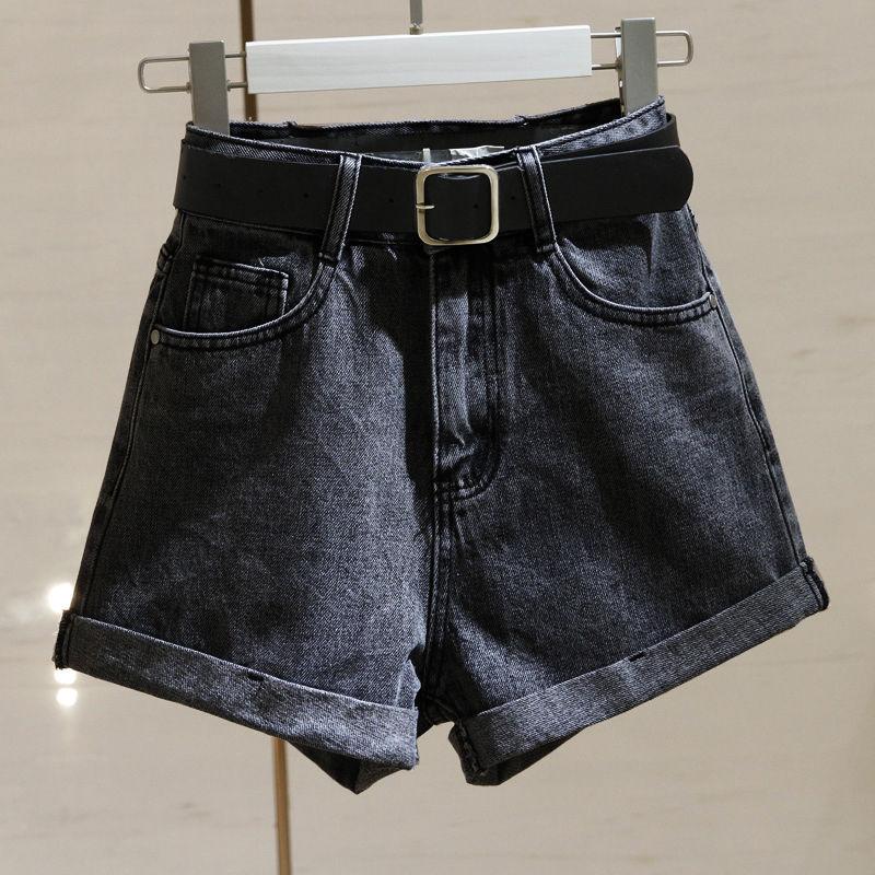 WTEMPO High Waist Denim Shorts Women Loose Spring and Summer Wide Leg A-line Thin Curled Bottom Casual Shorts