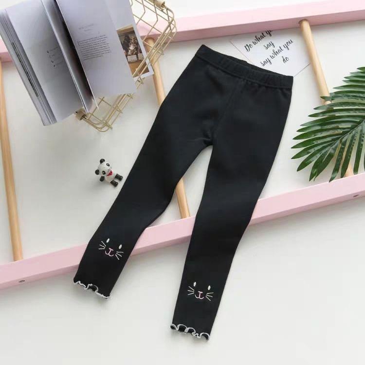 Girls' Leggings Children's Spring and Autumn Thin Kitten Korean Cropped Trousers Stretch Pants Baby Outer Wear and Inner Wear