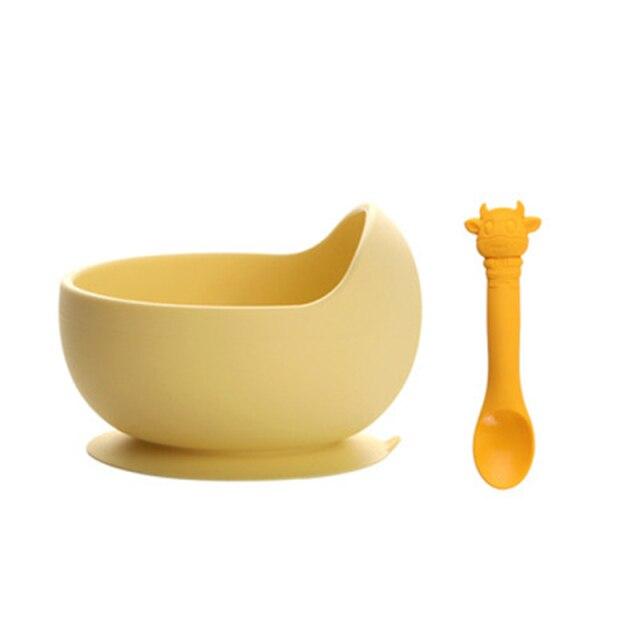 Baby Show Children Tableware Food Grade Silicone Suction Cup Bowl and Cartoon Spoon Sets Solid Feeding Tableware Baby Goods