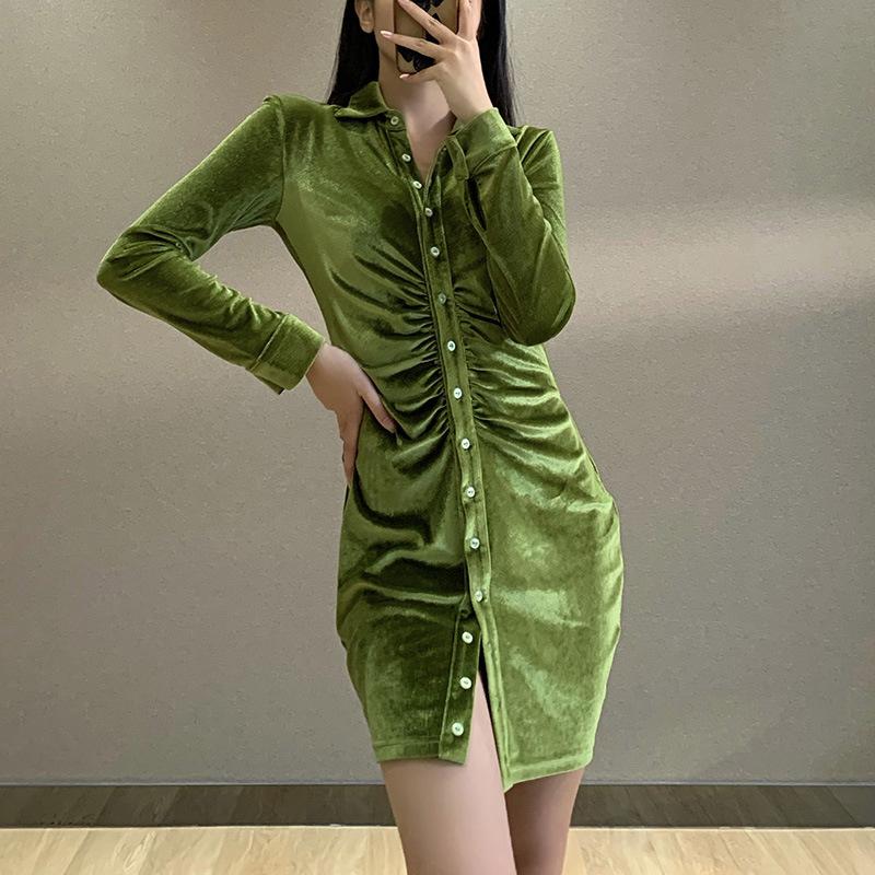 Sexy Mini Slim Dress Women Club Party Dress Turn-Down Collar Button Dresses Elegant Streetwear Shirt