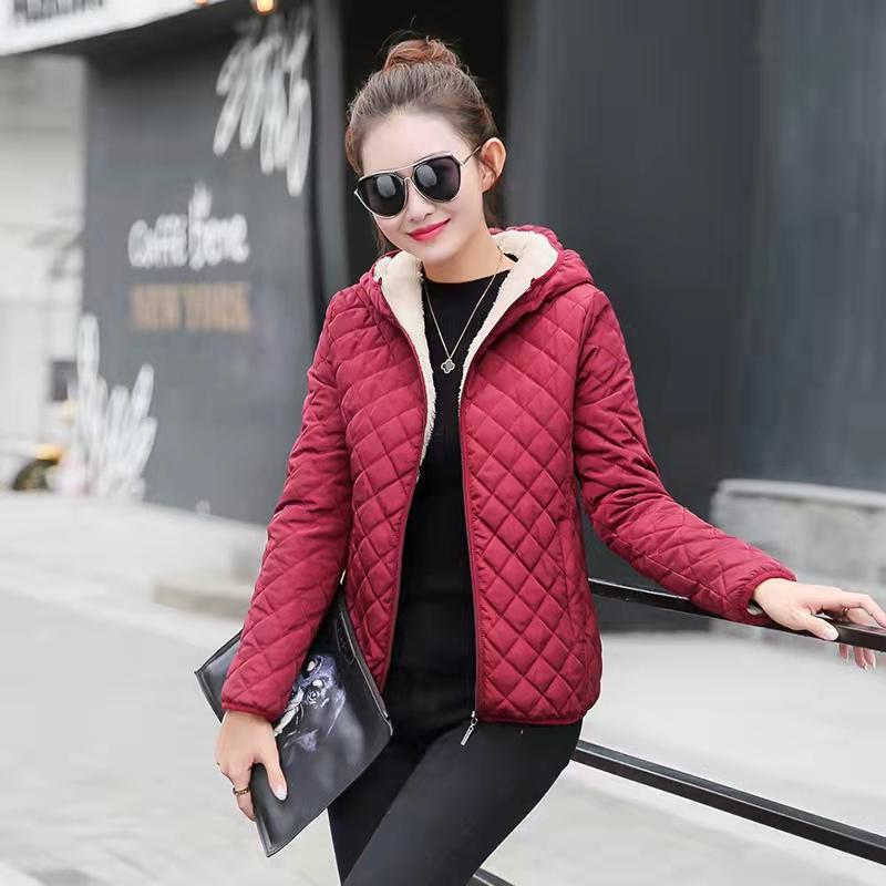 Slim Winter Cotton-padded Jacket Women's Short Light Thin Padded Jacket Plus Velvet Padded Padded Jacket Women's Imitation Lamb Velvet Coat