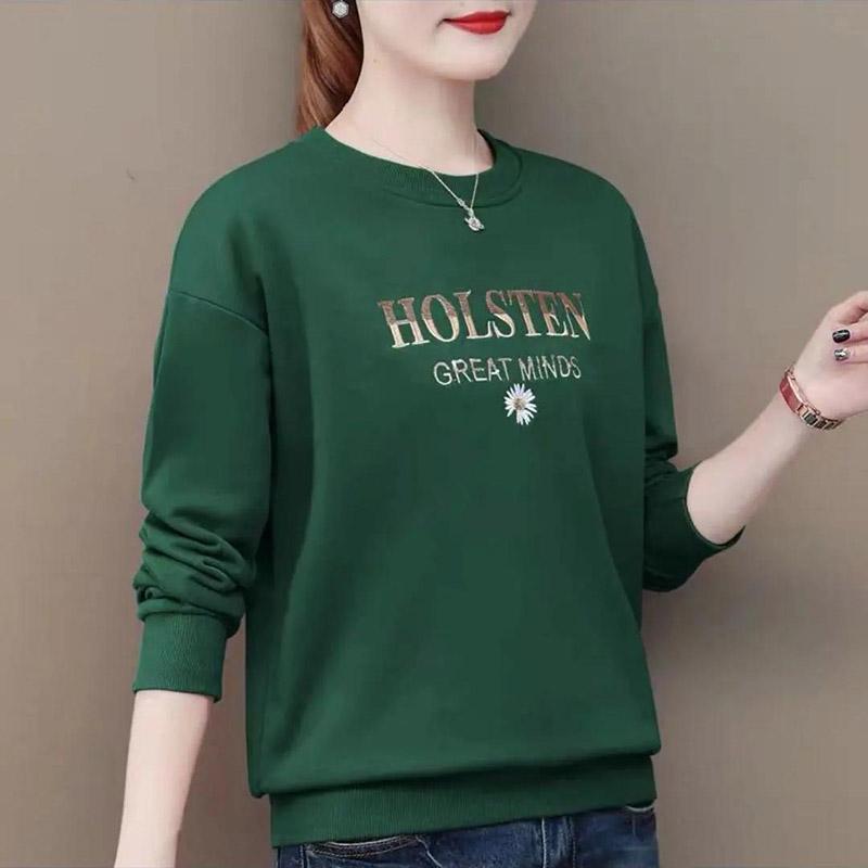 Cotton Spring and Autumn Women's Round Neck Loose Sweater Fashion All-match Bottoming Shirt Long-sleeved Top