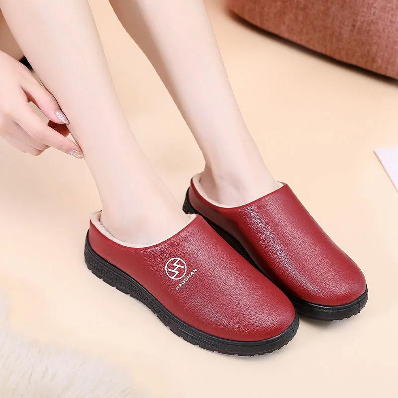 Waterproof Winter Slippers Women Fleece Warm Plus Size Men Cotton Shoes Home Non Slip Slippers