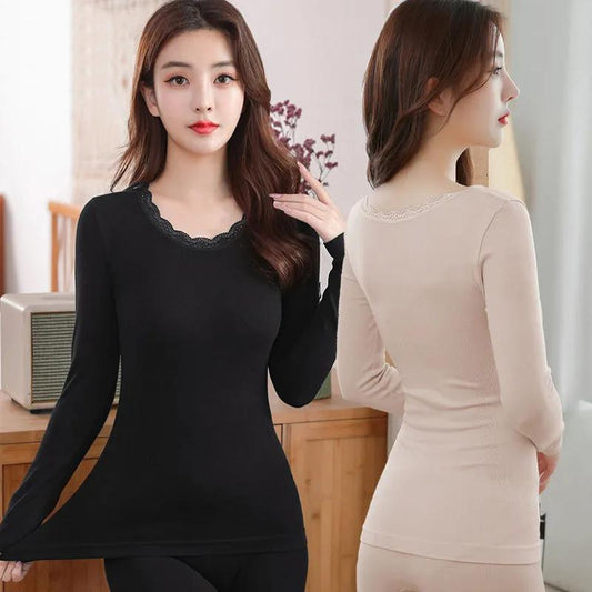 Women Thermal Underwear Clothes Long Sleeve Autumn Winter Undershirt Plus Size Slim Shaper Sleepwear Set O Neck Top Long Pants Sexy Vest Shirt Cotton