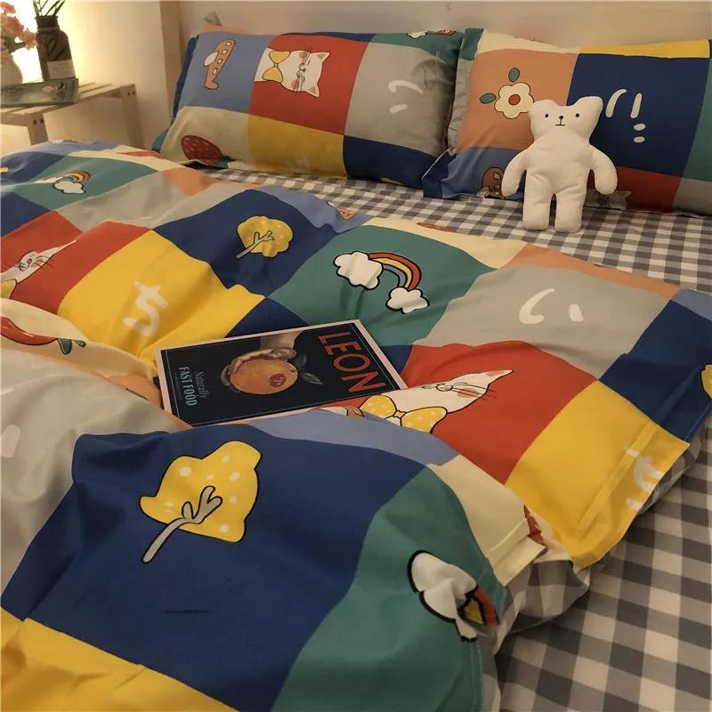 Gray Cosmic Starry Sky Four-piece Bedding Single and Double Quilt Cover Dormitory Cotton Bed Linen Set Quilt Cover Bed Sheet Pillowcase Bedding