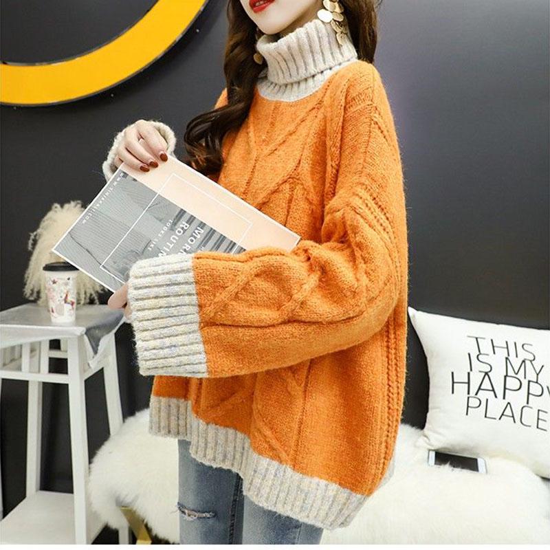 Autumn and Winter High Collar Jacket Loose Casual Bottoming Shirt Simple Mid-length Young Women's Sweater