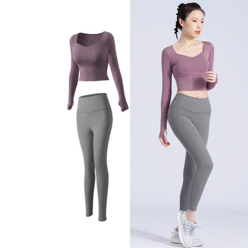 Seamless Women Yoga Set Workout Sportswear Gym Clothing Fitness Long Sleeve Crop Top High Waist Leggings Sports Suits