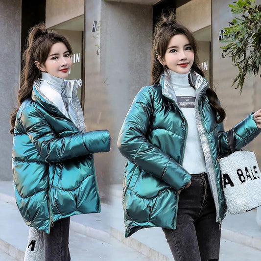 Disposable Glossy Short Coat Women's Season Korean Loose Cotton Jacket Casual Stand Collar Quilted Jacket Jacket