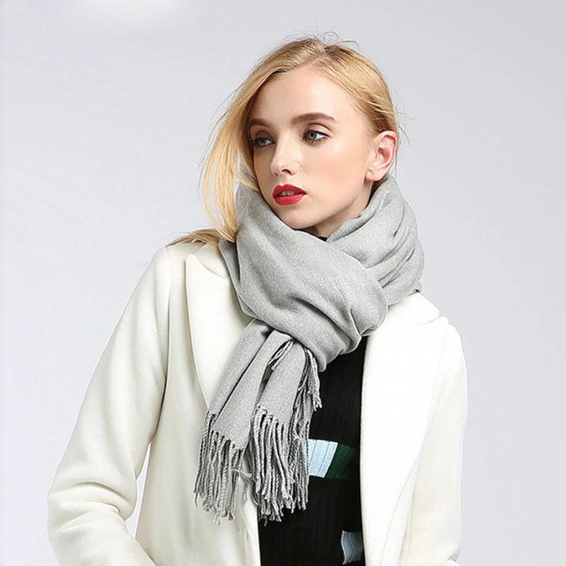 Scarves Women Cashmere Scarf Solid Thick Warm casual Winter Scarves for Ladies Hijabs Pashmina Shawls Wraps Tassel Female Echarpe 2021