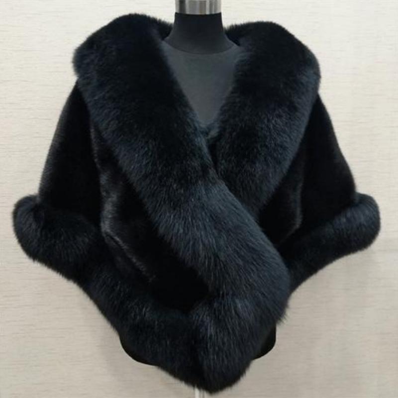 Ladies Winter Luxury Mink Fox Fur Shawl Faux Fur All-match Cloak Coat Plush Dress Cardigan Cloak High Quality Solid Thick Warm Cape Shawl Cloak