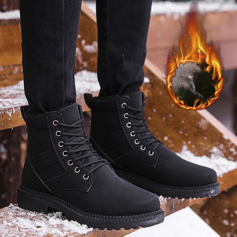 Windproof  Martin Boots Men's Leather Shoes Waterproof Snow Boots Warm Military Boots Cotton Shoes