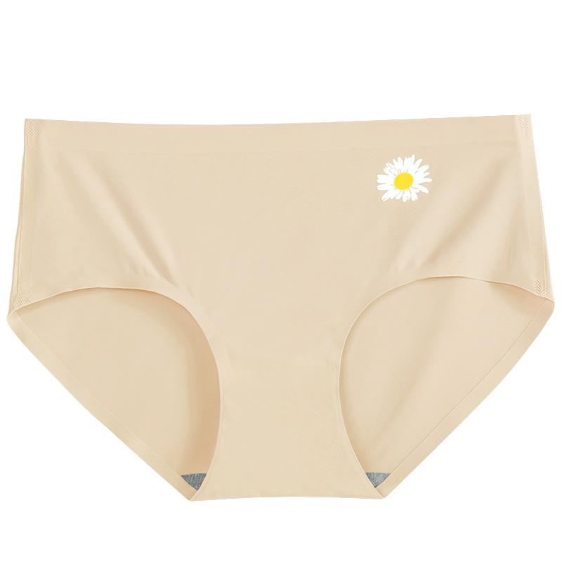 3Pcs/Set Women's Daisy Panties Female Seamless Ice Silk Mid-waist Underpants Ladies Cotton Crotch Briefs