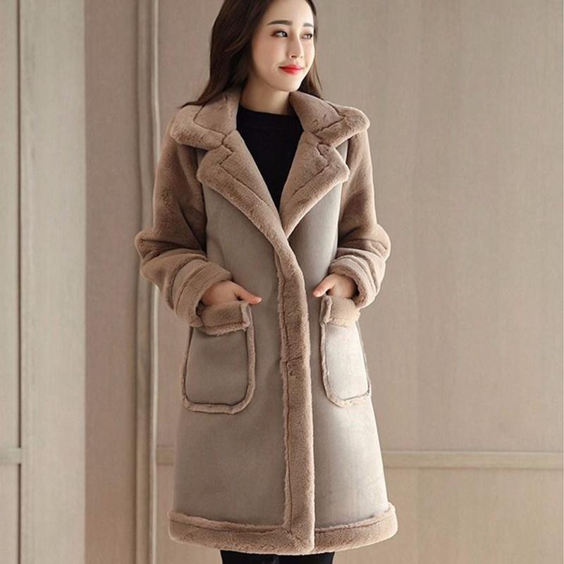 Fashionable Temperament Mid-length Fur All-in-one Women's Cotton-padded Coat Winter Elegant Big Fur Collar Thick Warmth Suede Coat