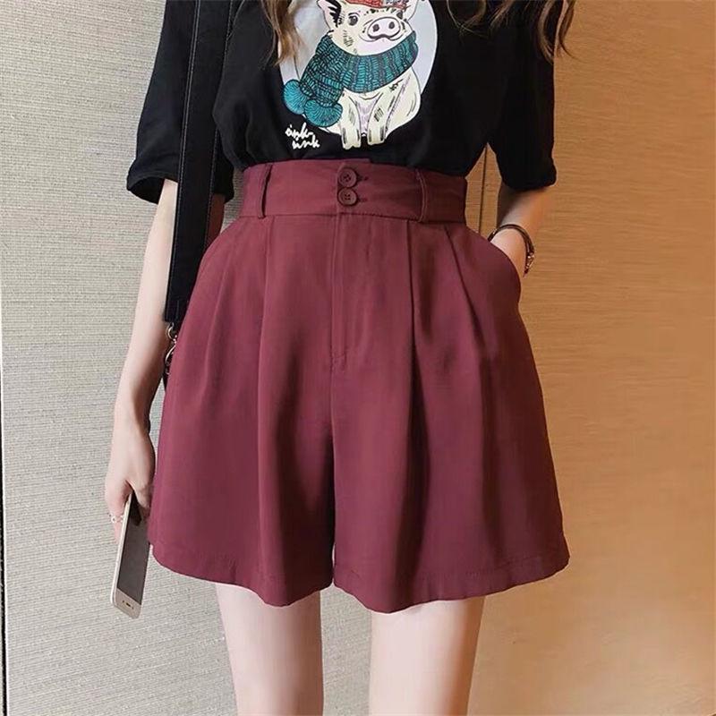 WTEMPO Women Zip Button Suit Trousers Shorts Spring and Summer High Waist Slimming Casual Loose A-line Wide-leg Pants