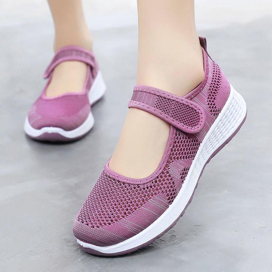 Women's Cloth Shoes Soft Soled Casual Sandals Mesh Breathable Velcro Walking Shoes Non Slip Flat Running Shoes